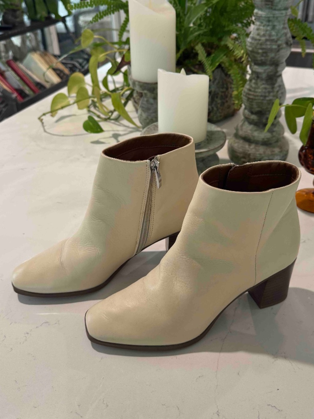 Franco Sarto Cream Ankle Boots 7